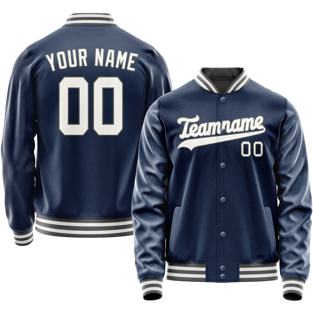 Personalized Blue & White Solid Color Varsity Letterman Jacket