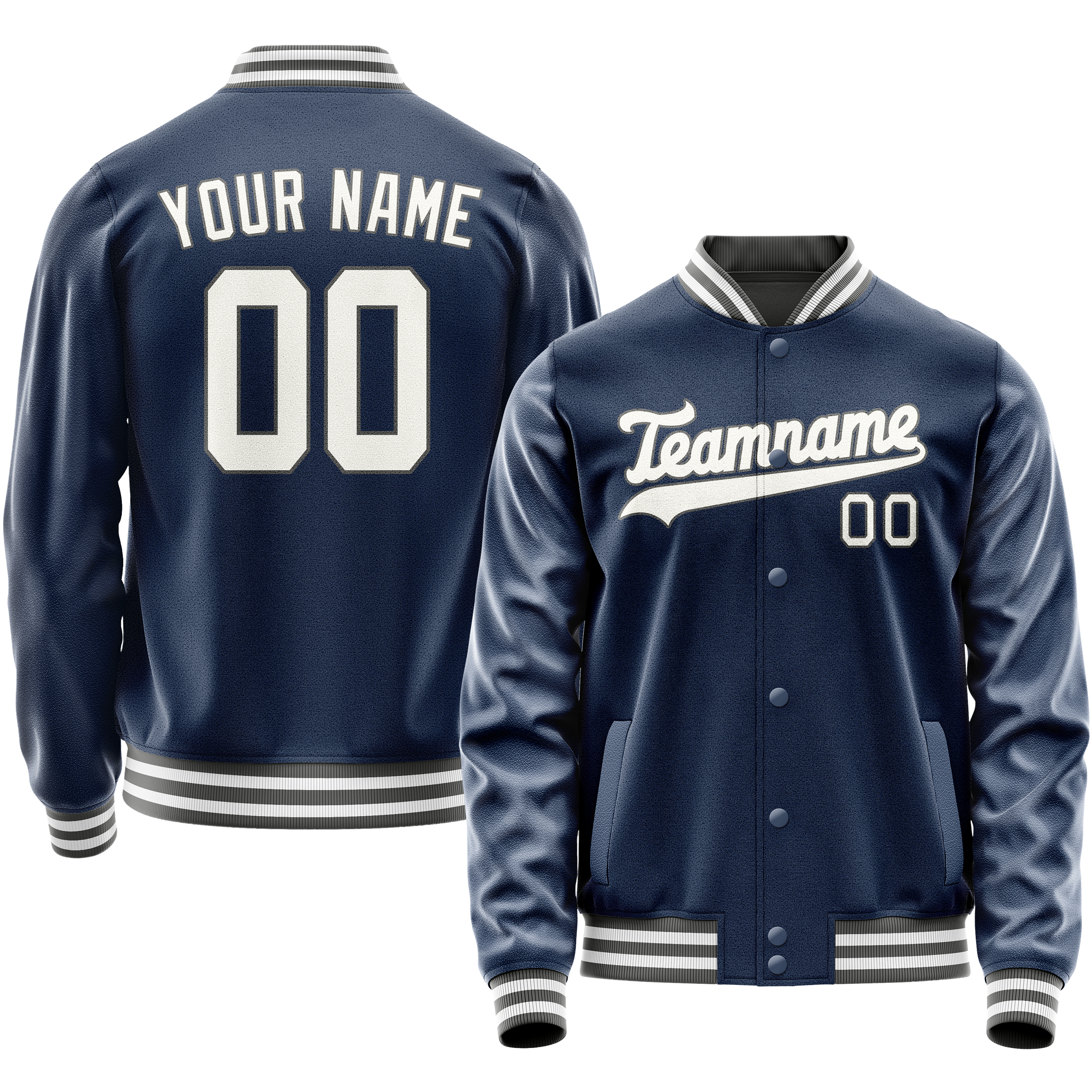 Personalized Blue & White Solid Color Varsity Letterman Jacket