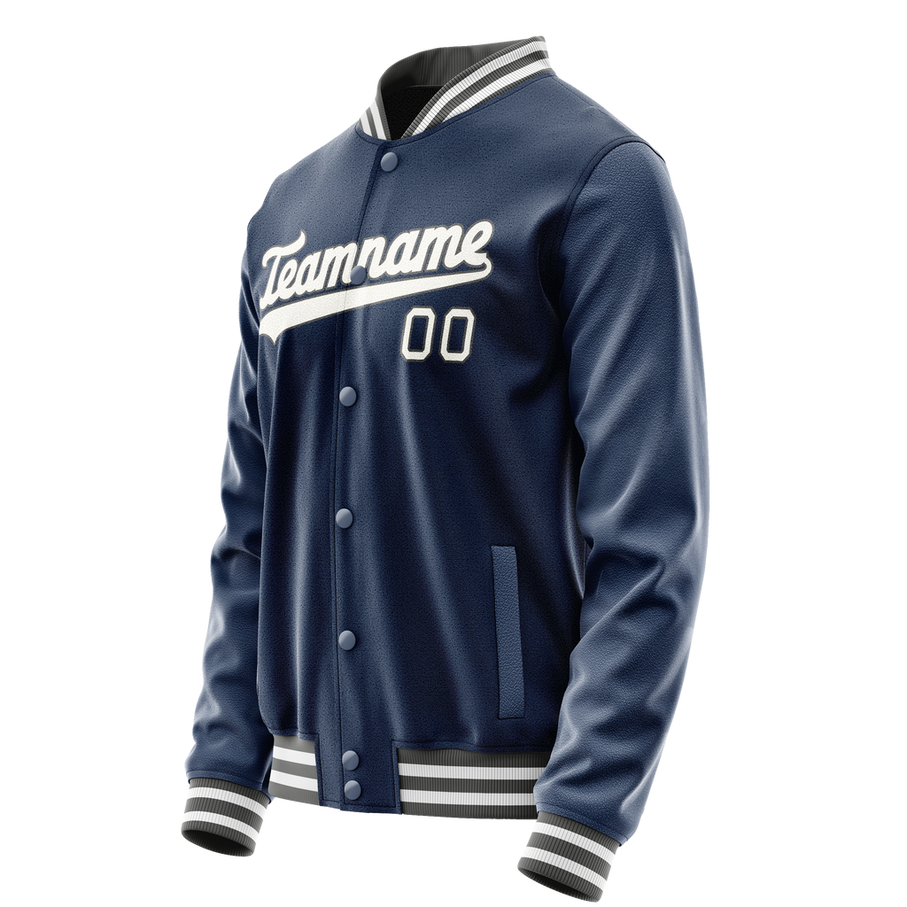 Personalized Blue & White Solid Color Varsity Letterman Jacket