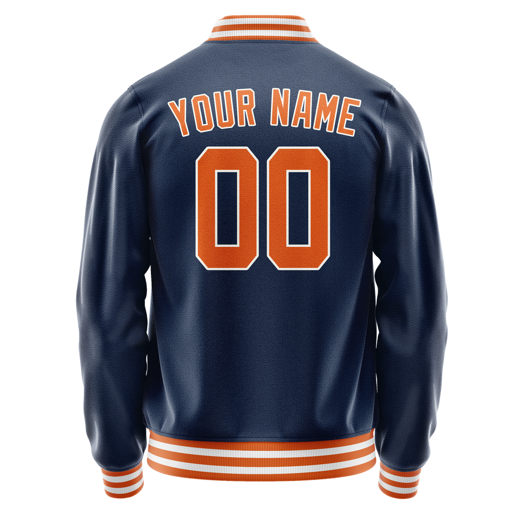 Personalized Blue & Orange Solid Color Varsity Letterman Jacket