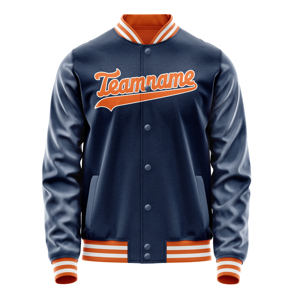 Personalized Blue & Orange Solid Color Varsity Letterman Jacket