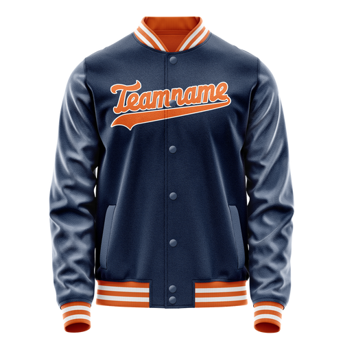 Personalized Blue & Orange Solid Color Varsity Letterman Jacket
