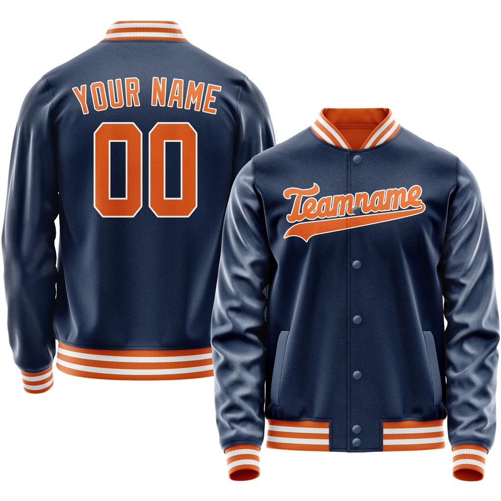 Personalized Blue & Orange Solid Color Varsity Letterman Jacket