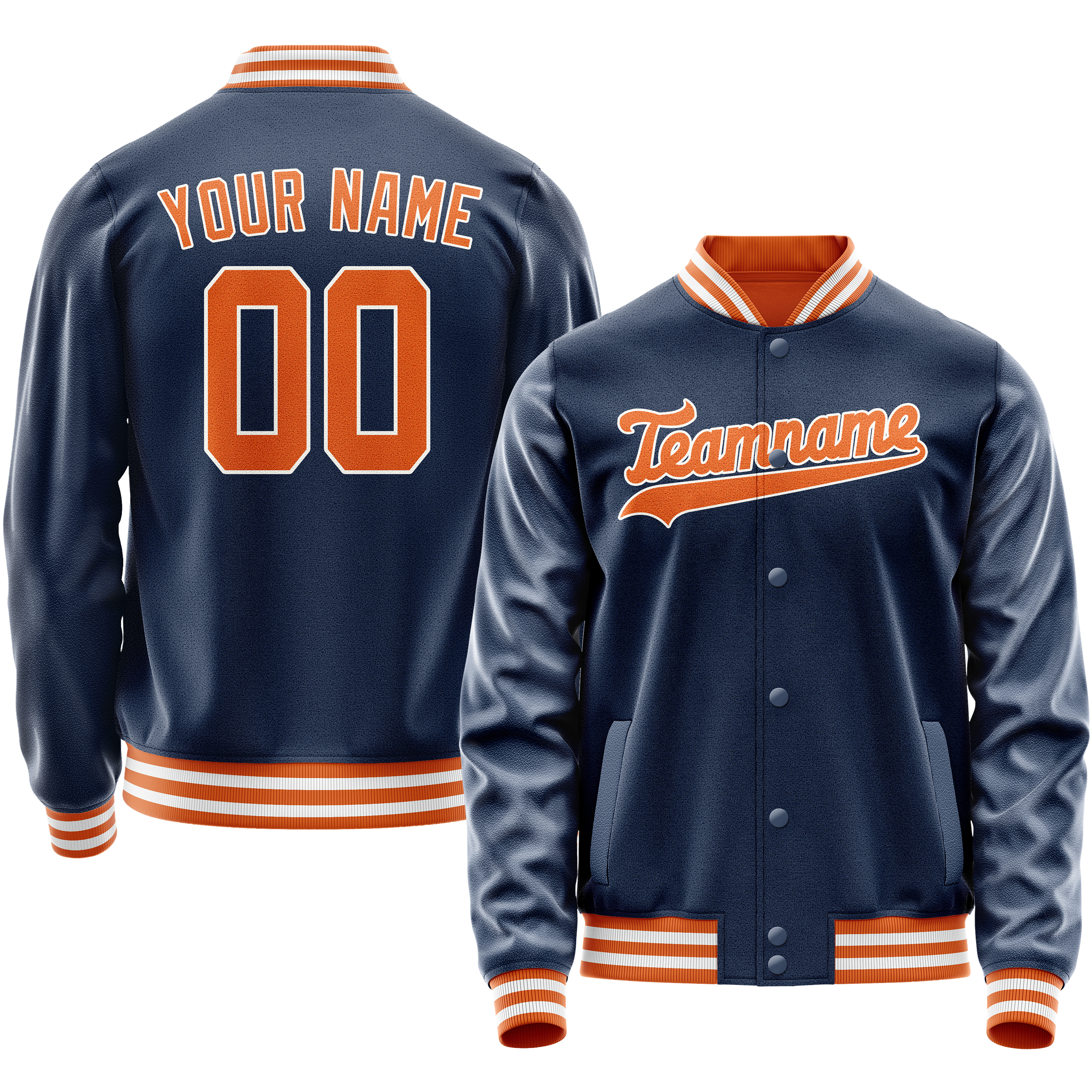 Personalized Blue & Orange Solid Color Varsity Letterman Jacket