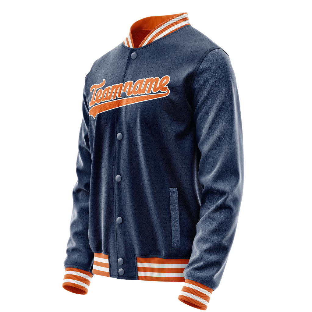 Personalized Blue & Orange Solid Color Varsity Letterman Jacket
