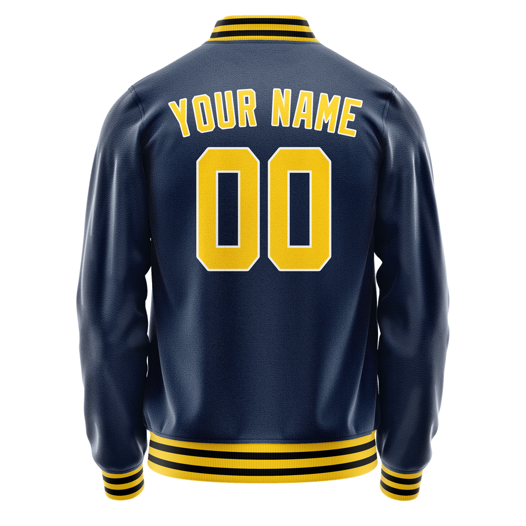 Personalized Blue & Gold Solid Color Varsity Letterman Jacket