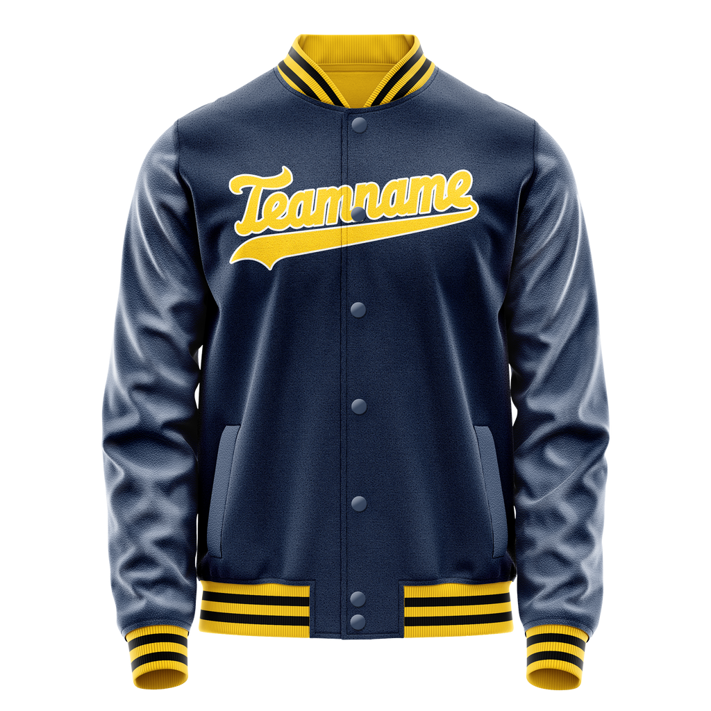 Personalized Blue & Gold Solid Color Varsity Letterman Jacket