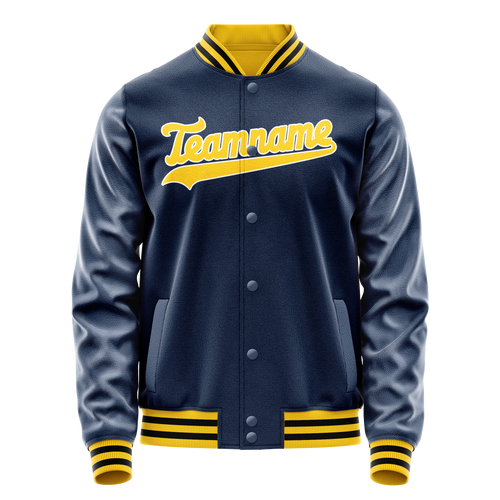 Personalized Blue & Gold Solid Color Varsity Letterman Jacket