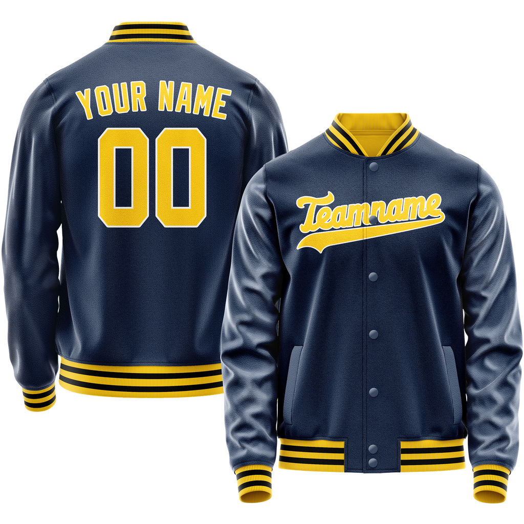 Personalized Blue & Gold Solid Color Varsity Letterman Jacket