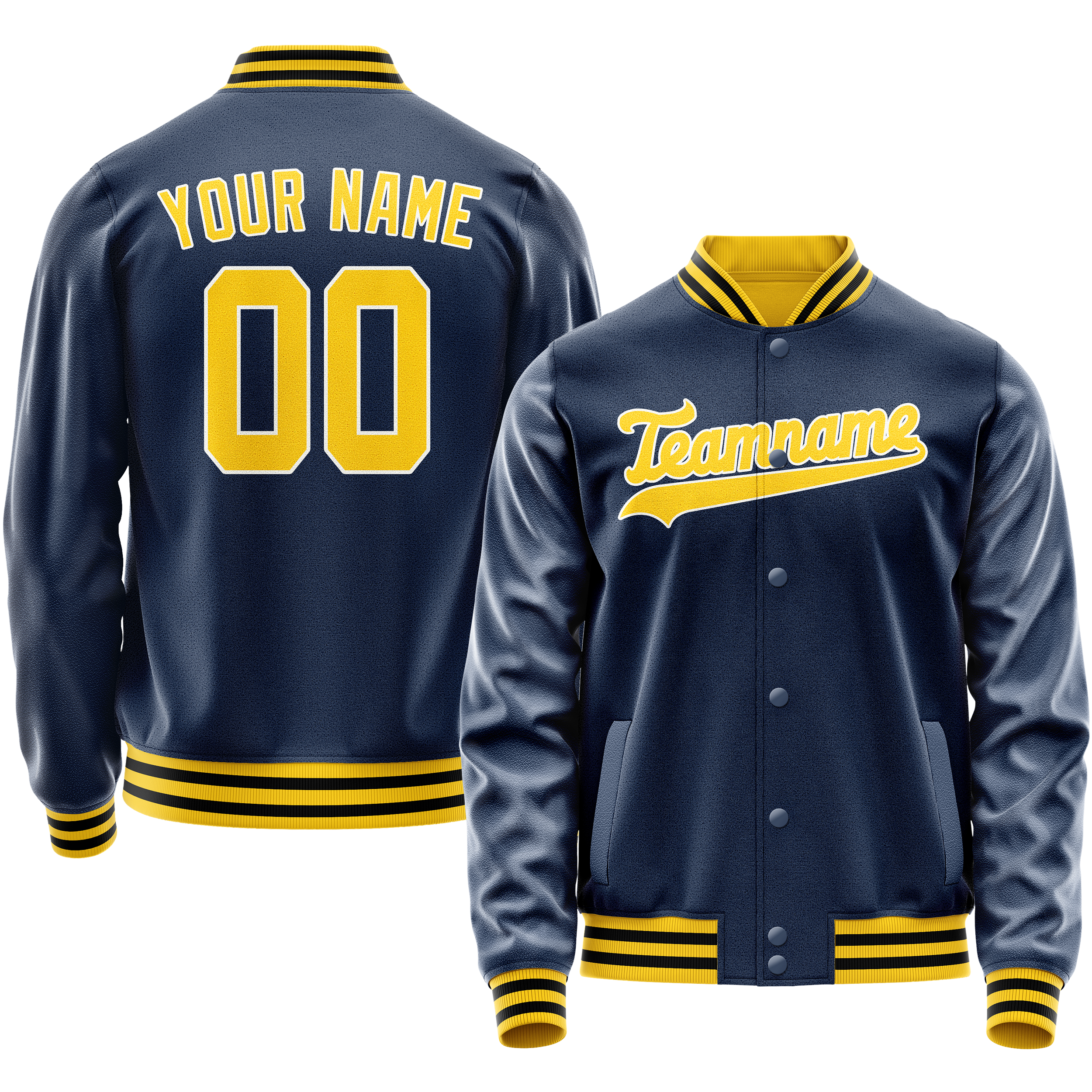 Personalized Blue & Gold Solid Color Varsity Letterman Jacket