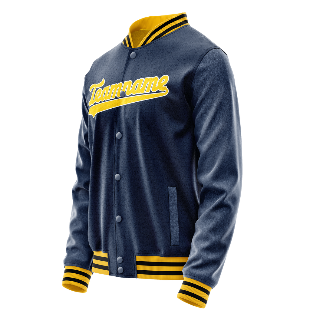 Personalized Blue & Gold Solid Color Varsity Letterman Jacket
