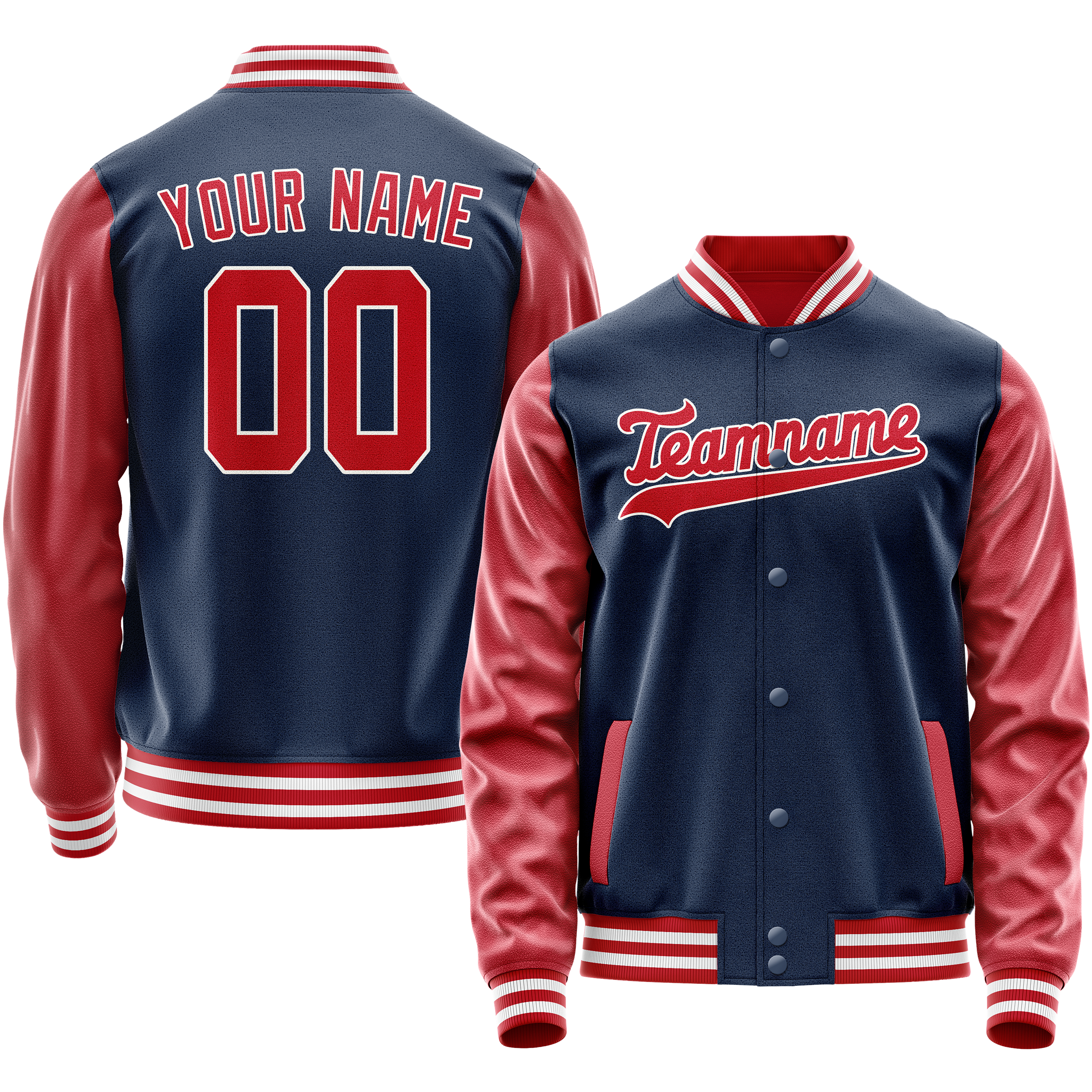 Personalized Blue & Texas-Orange Solid Color Varsity Letterman Jacket