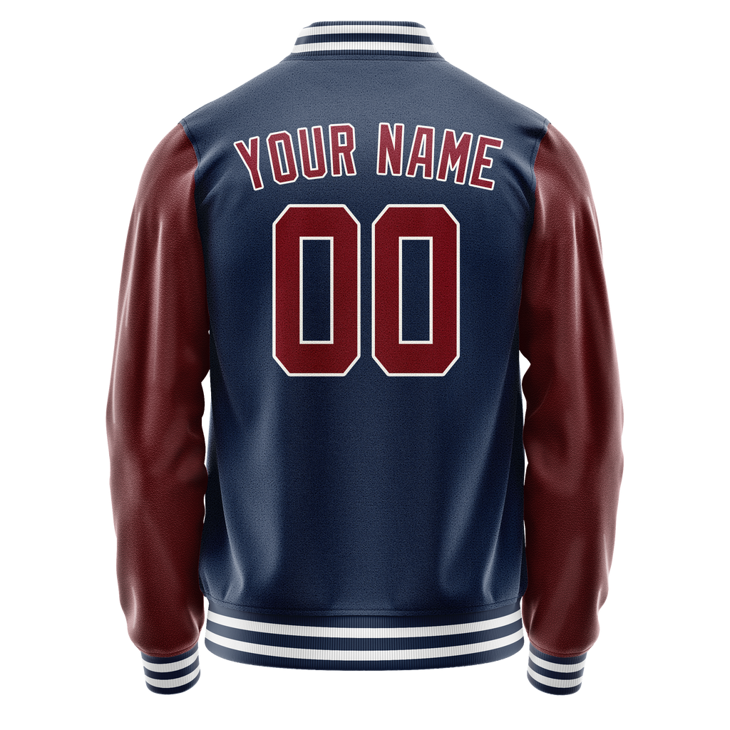 Personalized Blue & Brown Solid Color Varsity Letterman Jacket