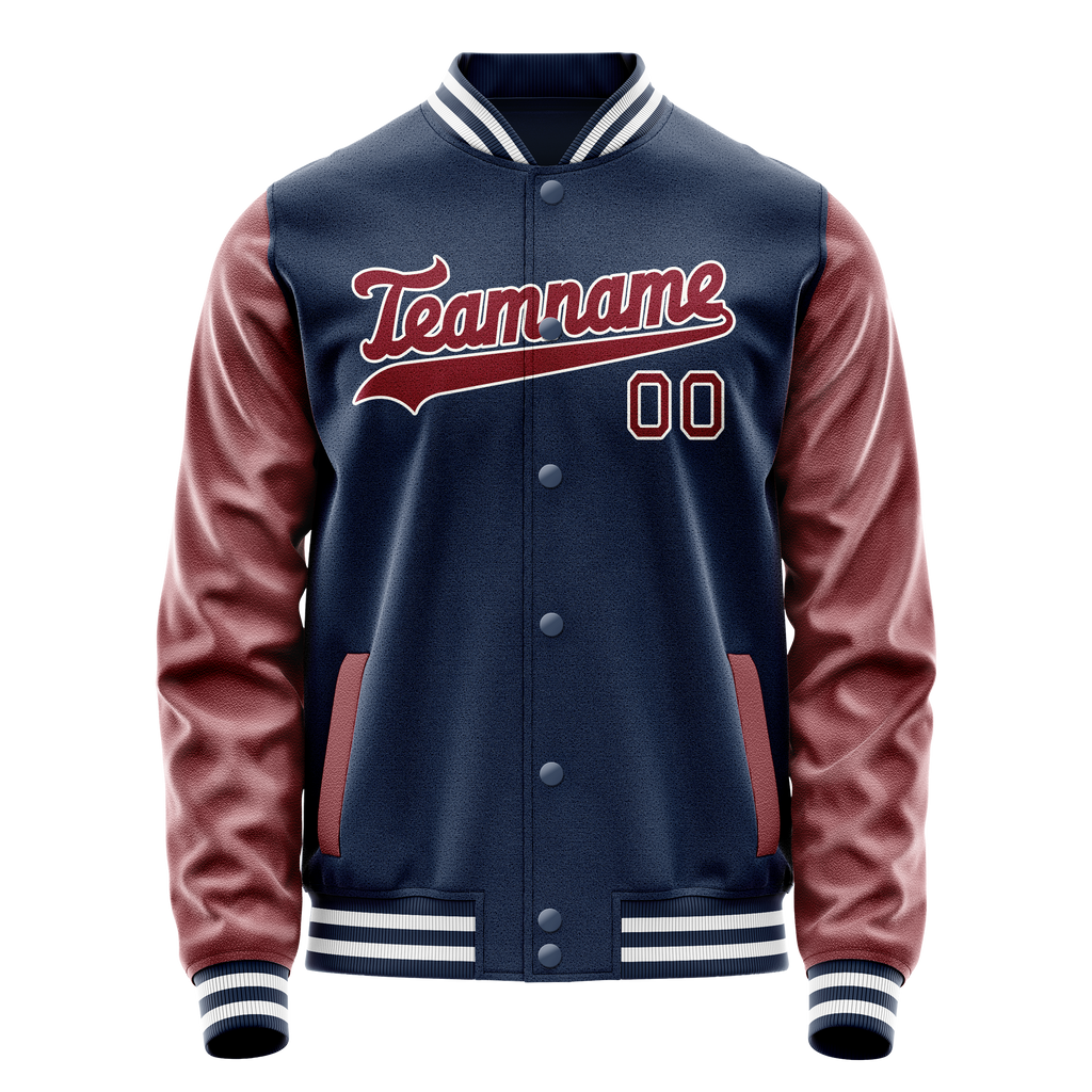 Personalized Blue & Brown Solid Color Varsity Letterman Jacket