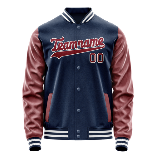 Personalized Blue & Brown Solid Color Varsity Letterman Jacket