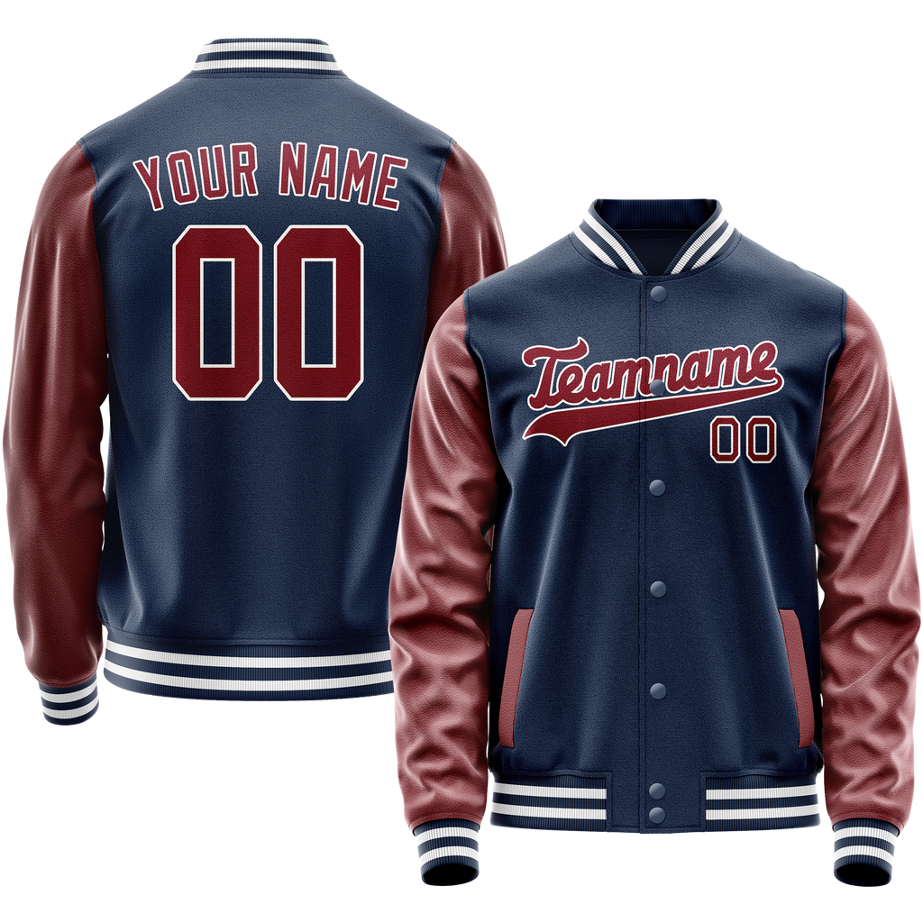 Personalized Blue & Brown Solid Color Varsity Letterman Jacket