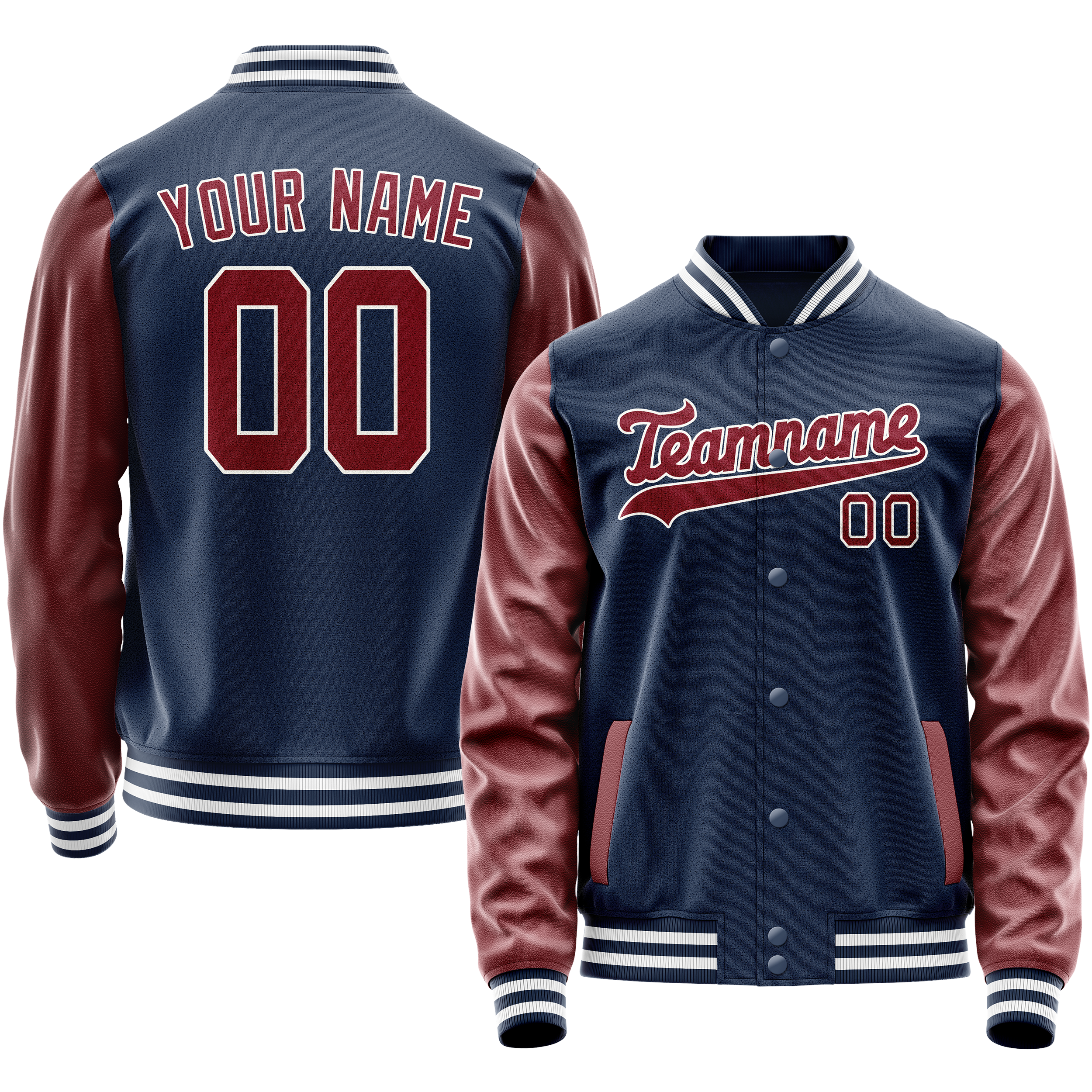 Personalized Blue & Brown Solid Color Varsity Letterman Jacket