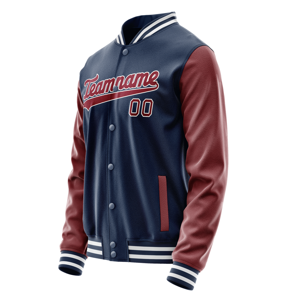 Personalized Blue & Brown Solid Color Varsity Letterman Jacket