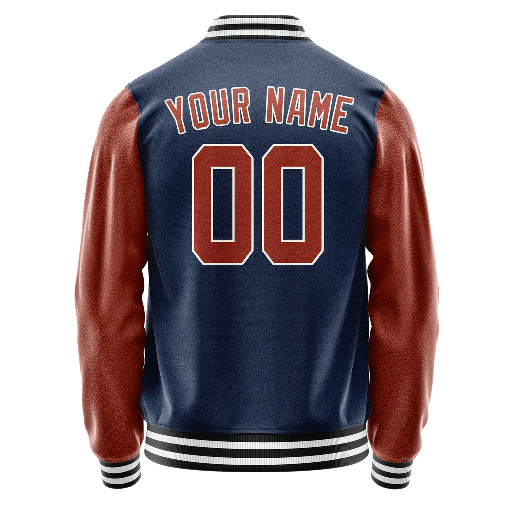 Personalized Blue & Brown Solid Color Varsity Letterman Jacket