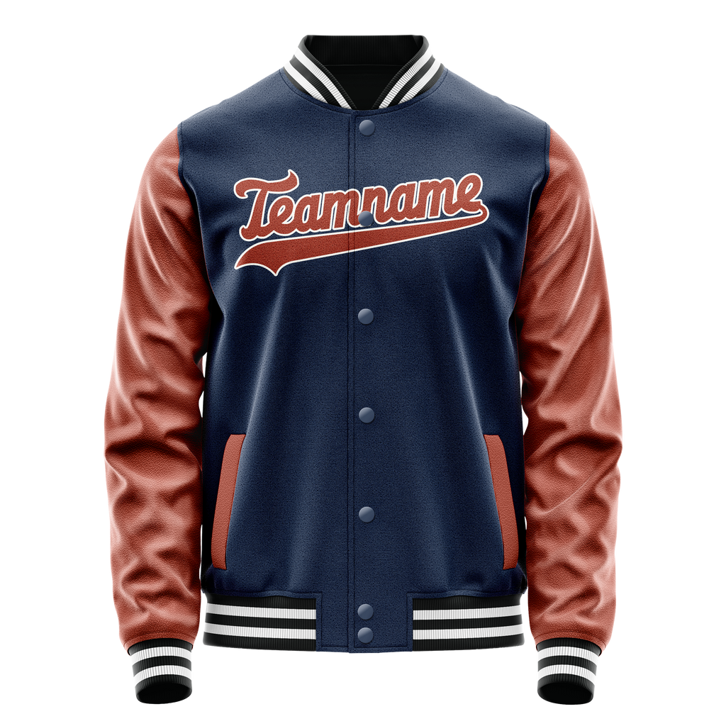 Personalized Blue & Brown Solid Color Varsity Letterman Jacket