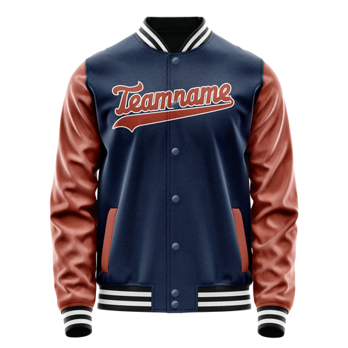 Personalized Blue & Brown Solid Color Varsity Letterman Jacket