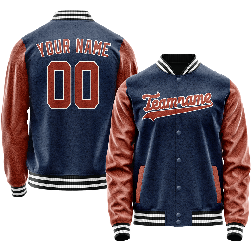 Personalized Blue & Brown Solid Color Varsity Letterman Jacket