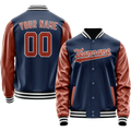 Personalized Blue & Brown Solid Color Varsity Letterman Jacket
