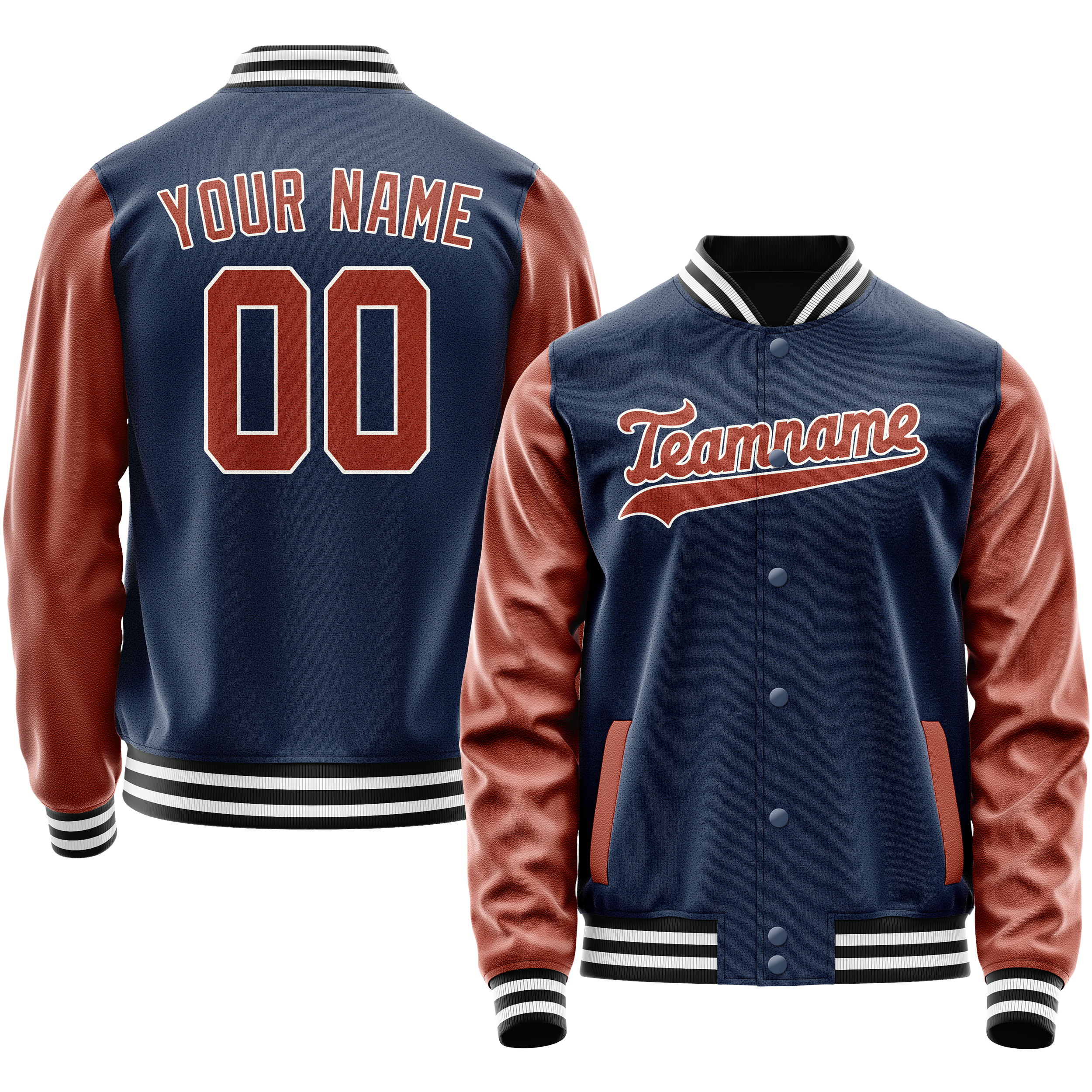 Personalized Blue & Brown Solid Color Varsity Letterman Jacket