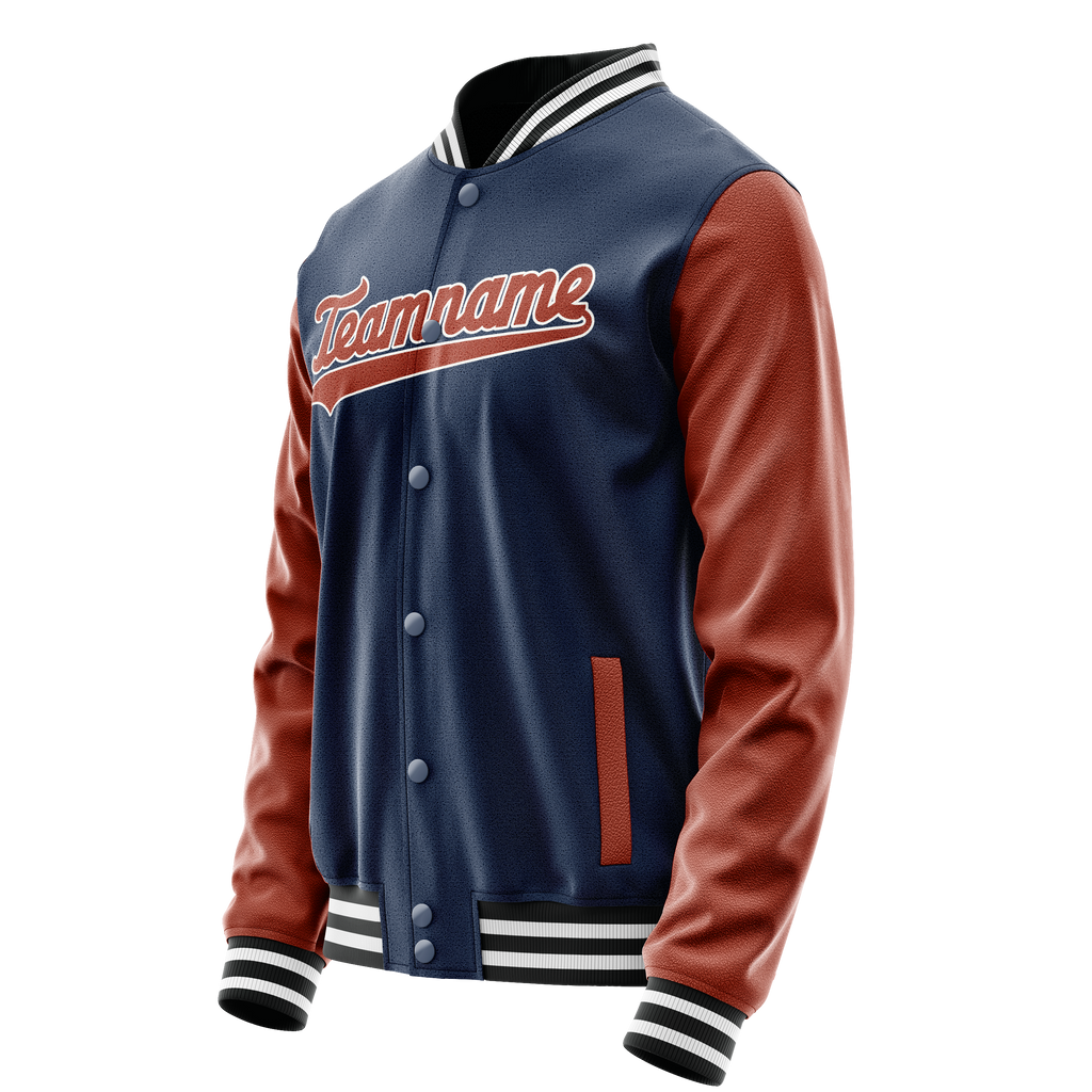 Personalized Blue & Brown Solid Color Varsity Letterman Jacket