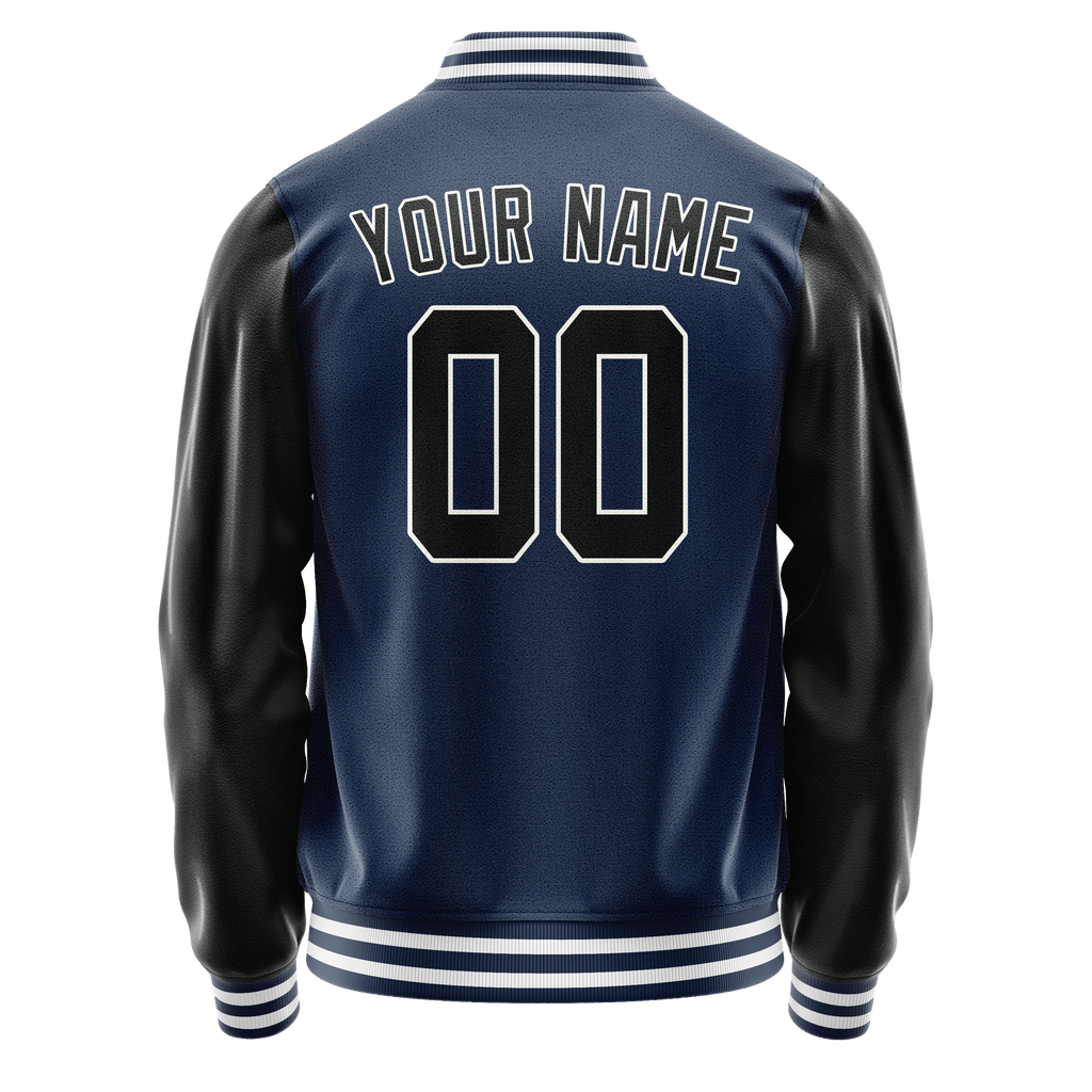 Personalized Blue & Black Solid Color Varsity Letterman Jacket
