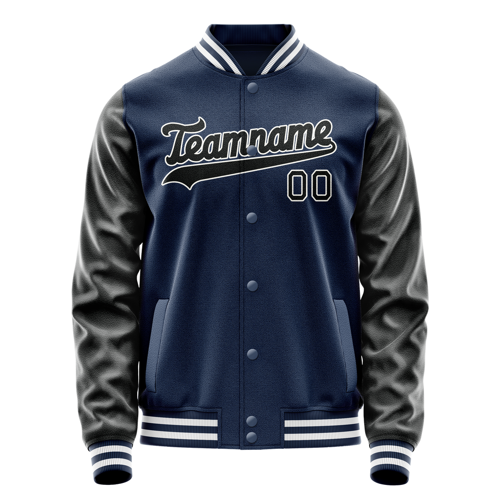 Personalized Blue & Black Solid Color Varsity Letterman Jacket