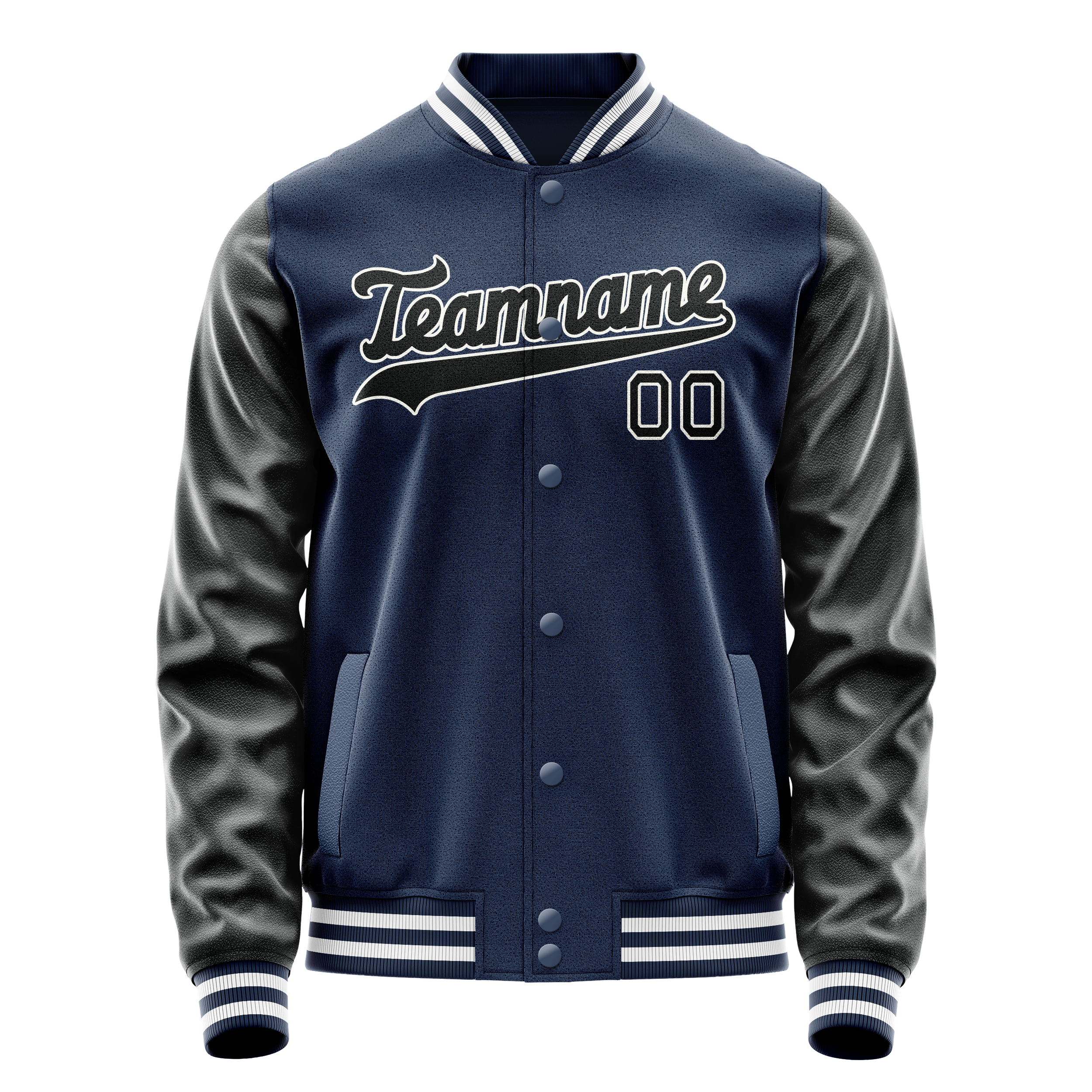 Personalized Blue & Black Solid Color Varsity Letterman Jacket