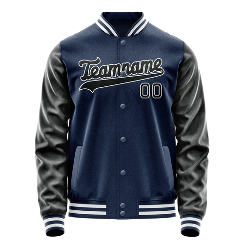 Personalized Blue & Black Solid Color Varsity Letterman Jacket