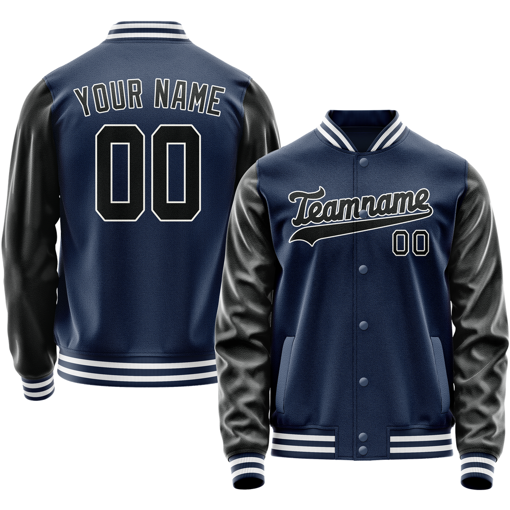Personalized Blue & Black Solid Color Varsity Letterman Jacket