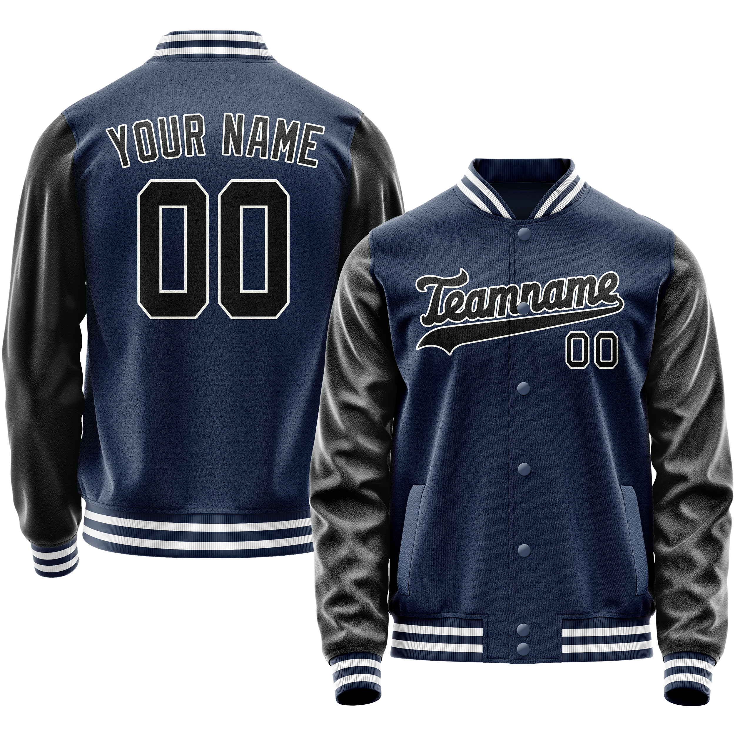 Personalized Blue & Black Solid Color Varsity Letterman Jacket