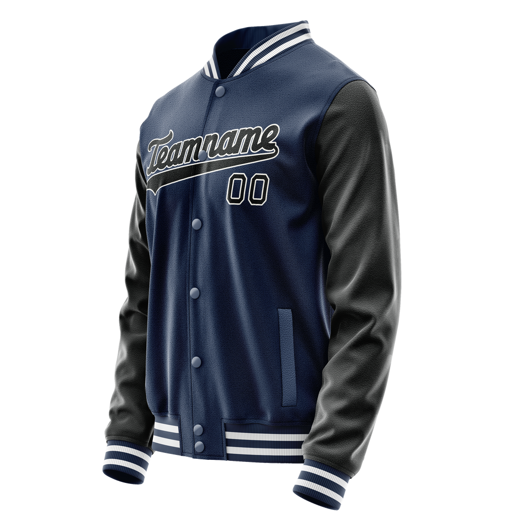 Personalized Blue & Black Solid Color Varsity Letterman Jacket