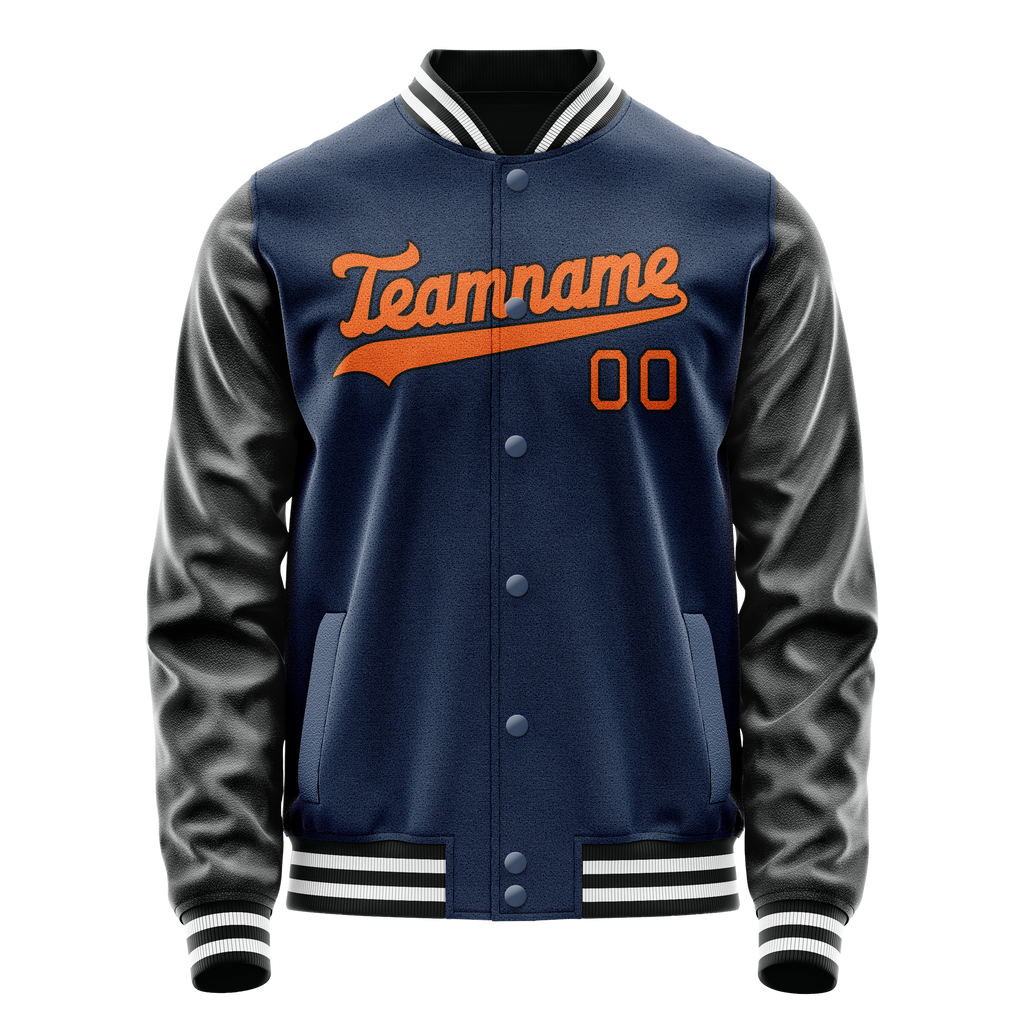Personalized Blue & Black Solid Color Varsity Letterman Jacket