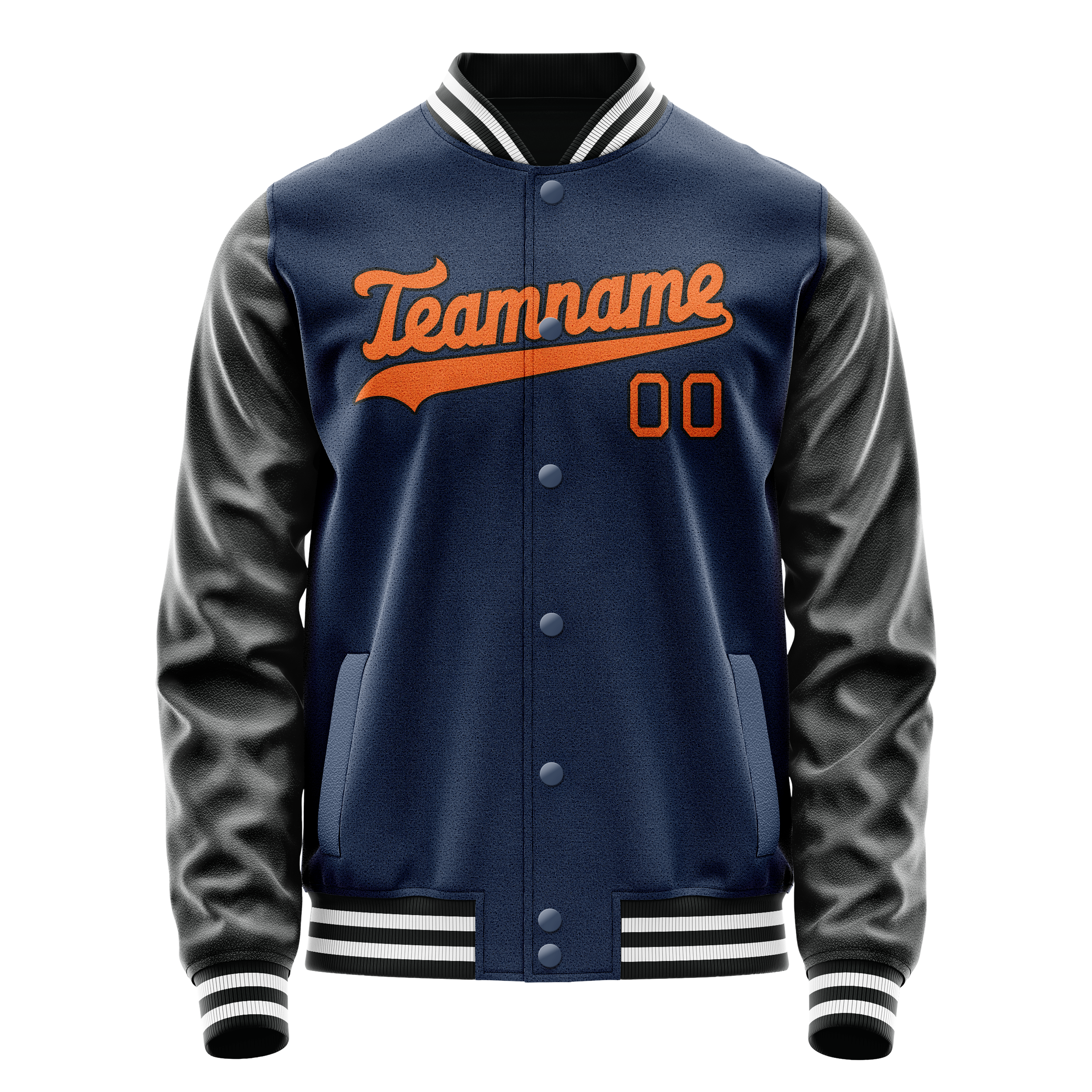 Personalized Blue & Black Solid Color Varsity Letterman Jacket