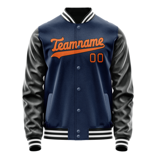 Personalized Blue & Black Solid Color Varsity Letterman Jacket