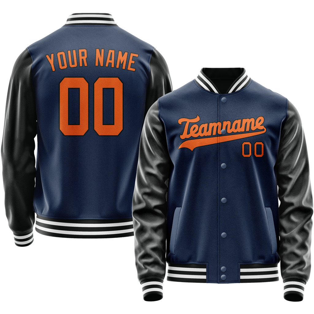 Personalized Blue & Black Solid Color Varsity Letterman Jacket