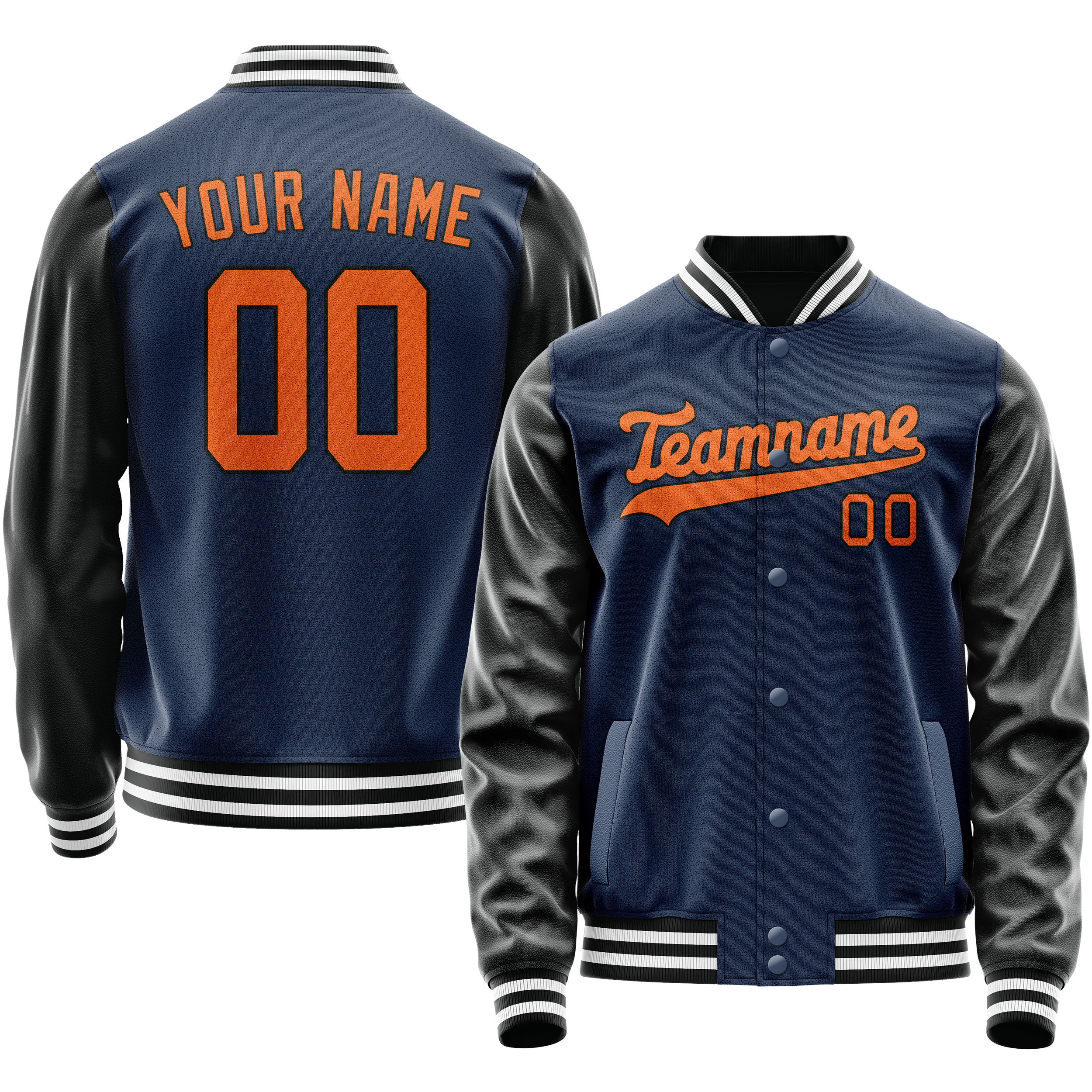 Personalized Blue & Black Solid Color Varsity Letterman Jacket