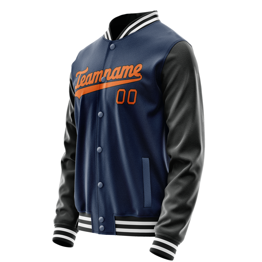 Personalized Blue & Black Solid Color Varsity Letterman Jacket