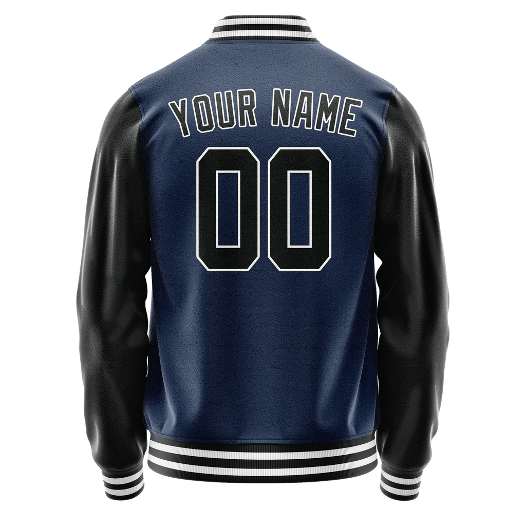 Personalized Blue & Black Solid Color Varsity Letterman Jacket