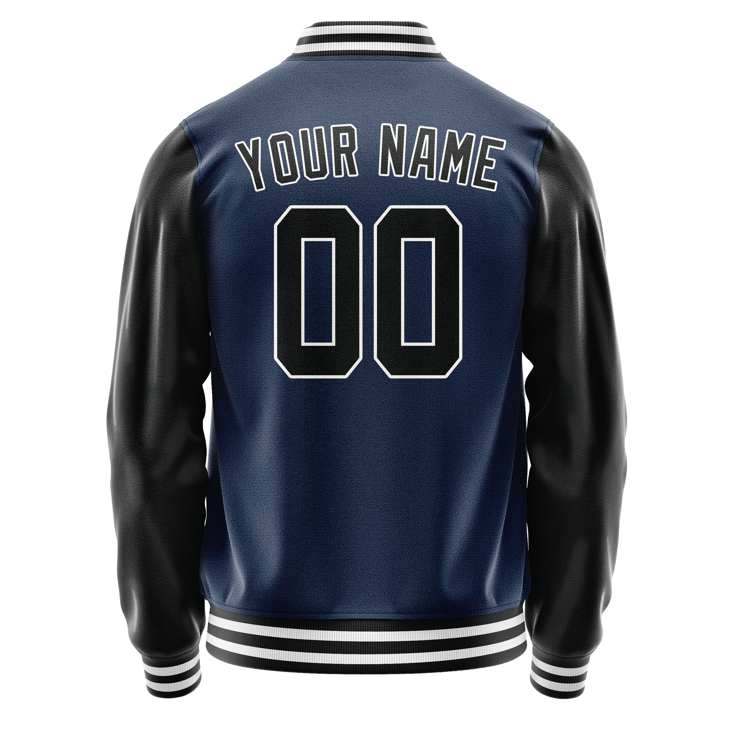 Personalized Blue & Black Solid Color Varsity Letterman Jacket