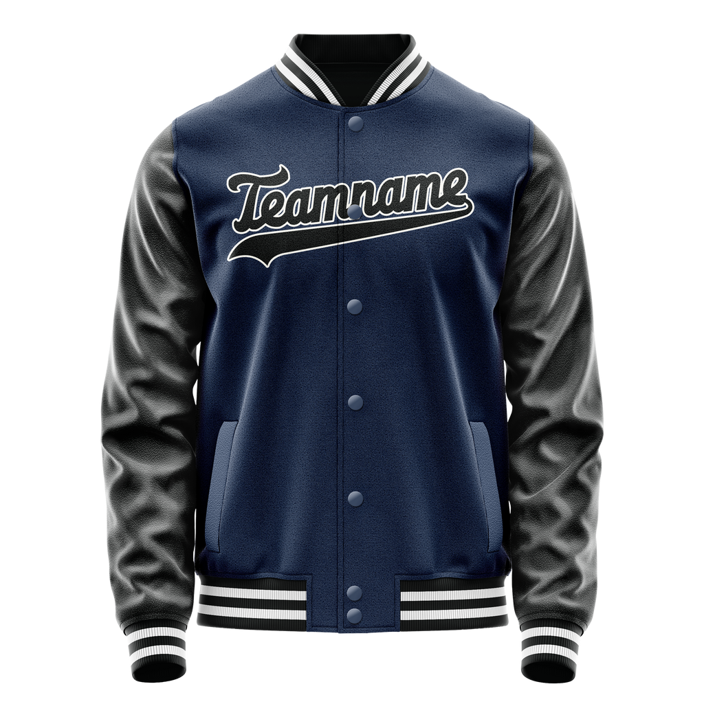 Personalized Blue & Black Solid Color Varsity Letterman Jacket