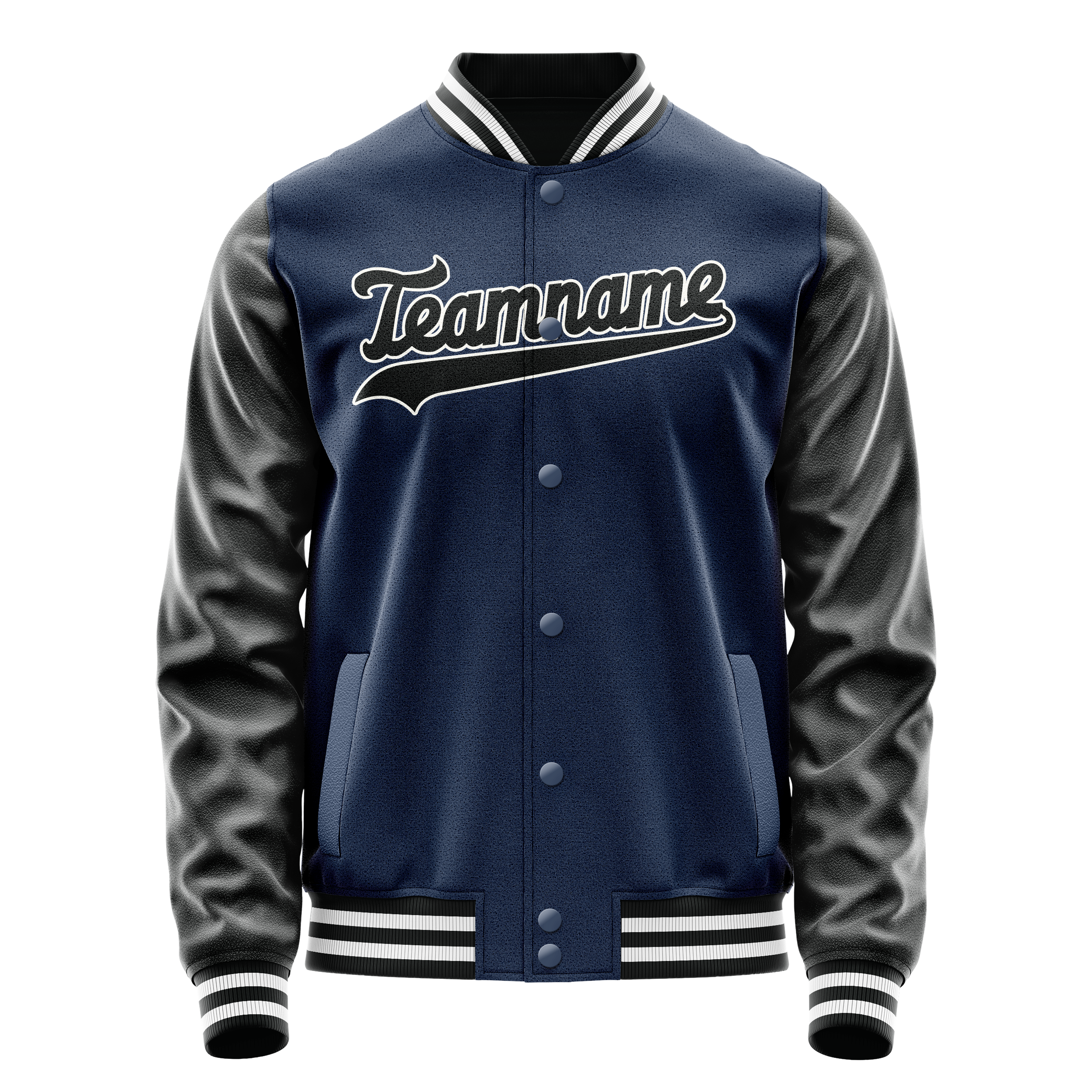 Personalized Blue & Black Solid Color Varsity Letterman Jacket