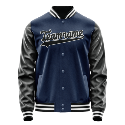Personalized Blue & Black Solid Color Varsity Letterman Jacket