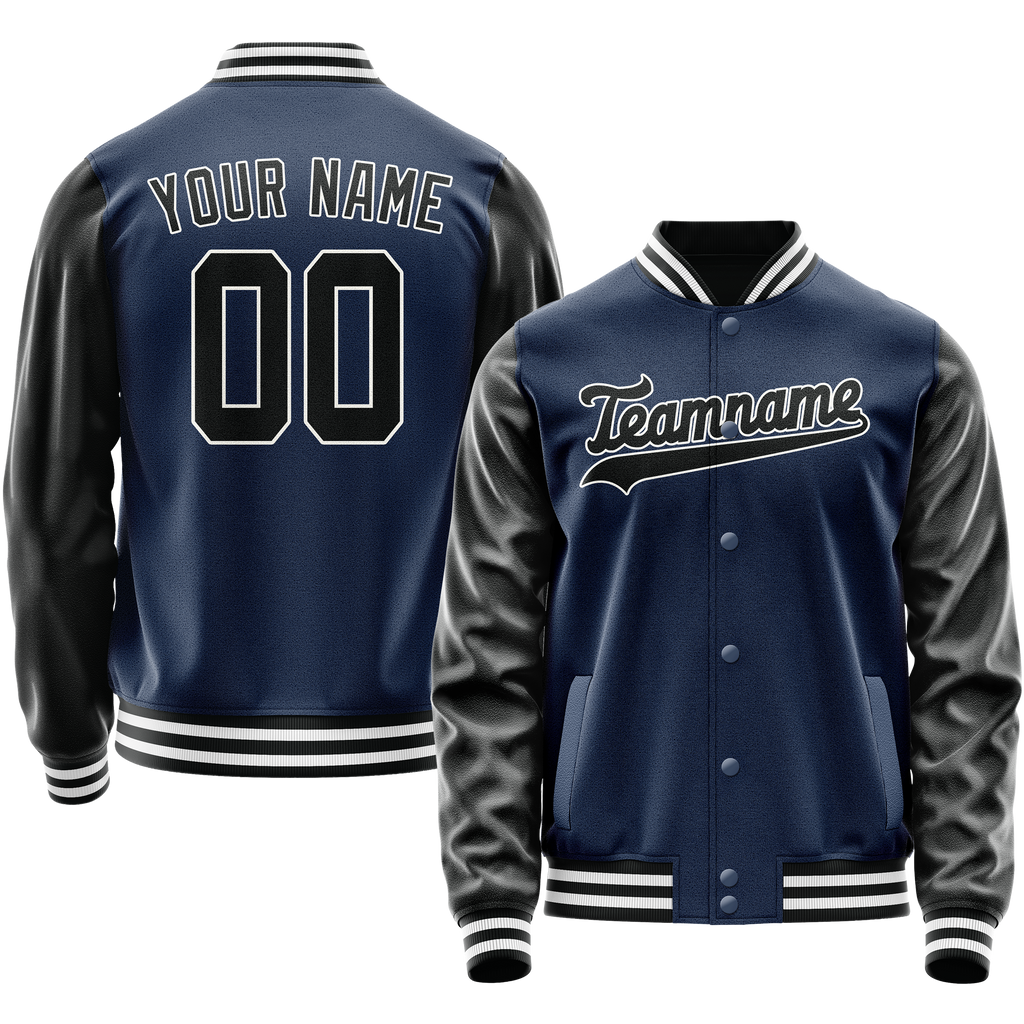 Personalized Blue & Black Solid Color Varsity Letterman Jacket