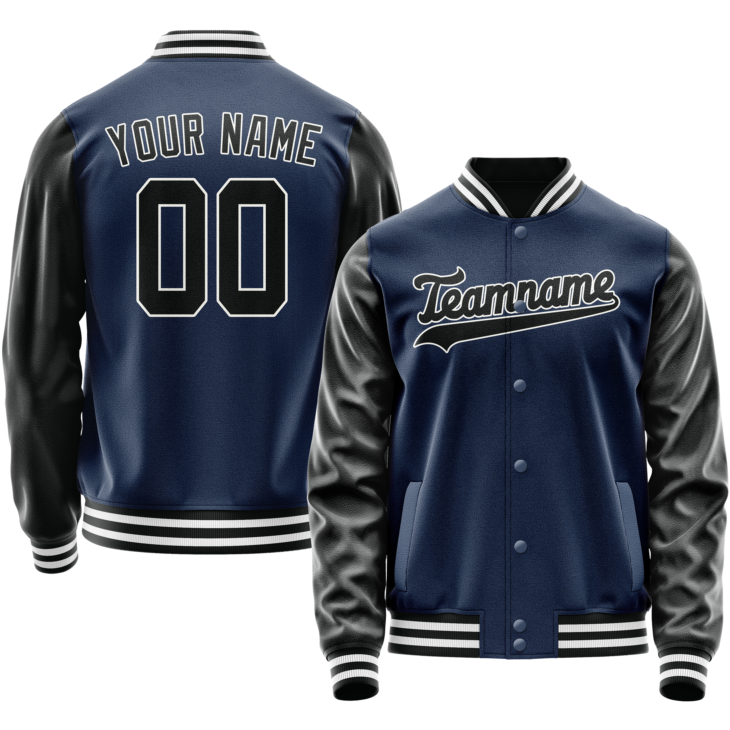 Personalized Blue & Black Solid Color Varsity Letterman Jacket