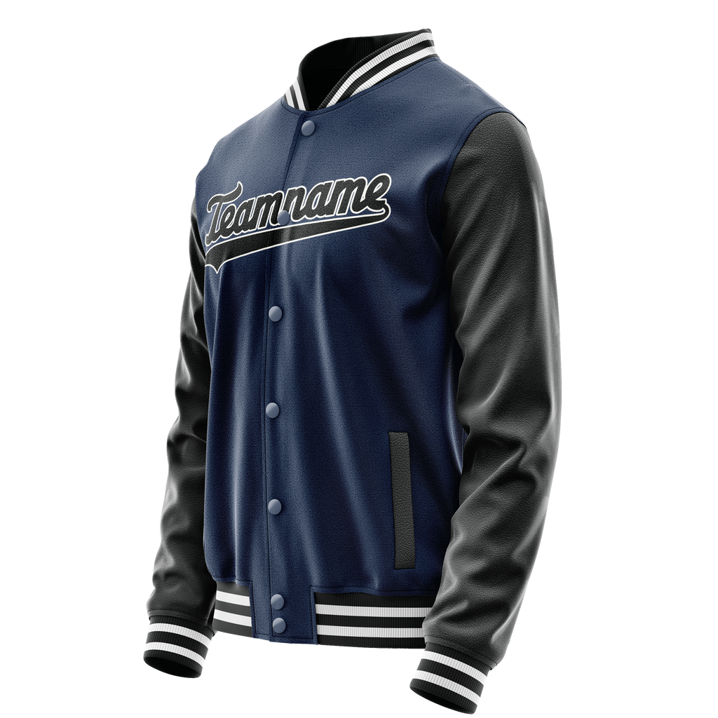 Personalized Blue & Black Solid Color Varsity Letterman Jacket
